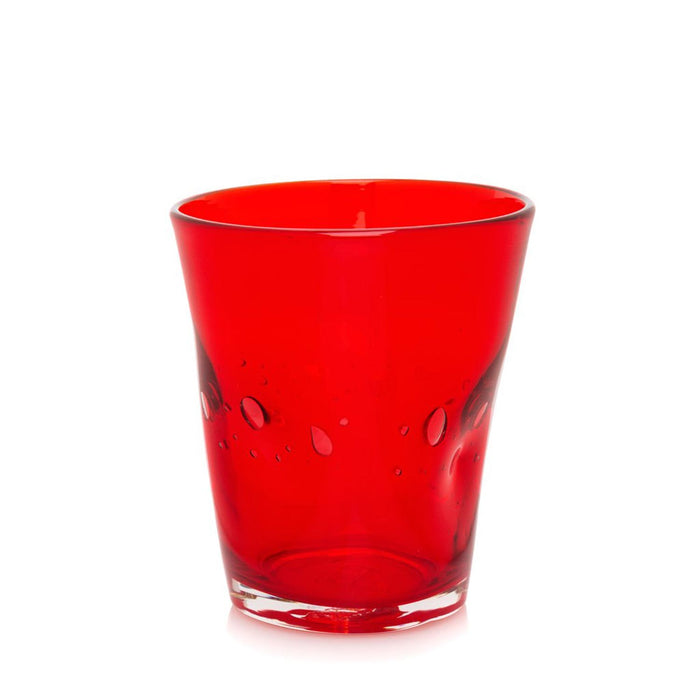 Red Henri 8 oz. mouth-blown glass with unique imperfections and air bubbles.
