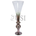 Regal Bulb Smoke Trumpet Vase, 28in, Rose Gold Clear