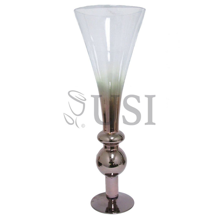 Regal Bulb Smoke Trumpet Vase, 28in, Rose Gold Clear