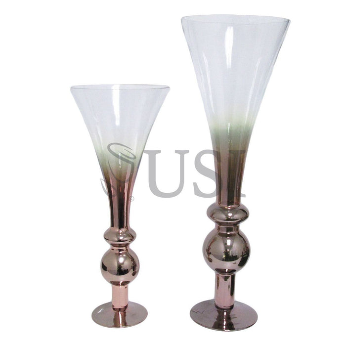 Regal Bulb Smoke Trumpet Vase, 28in, Rose Gold Clear