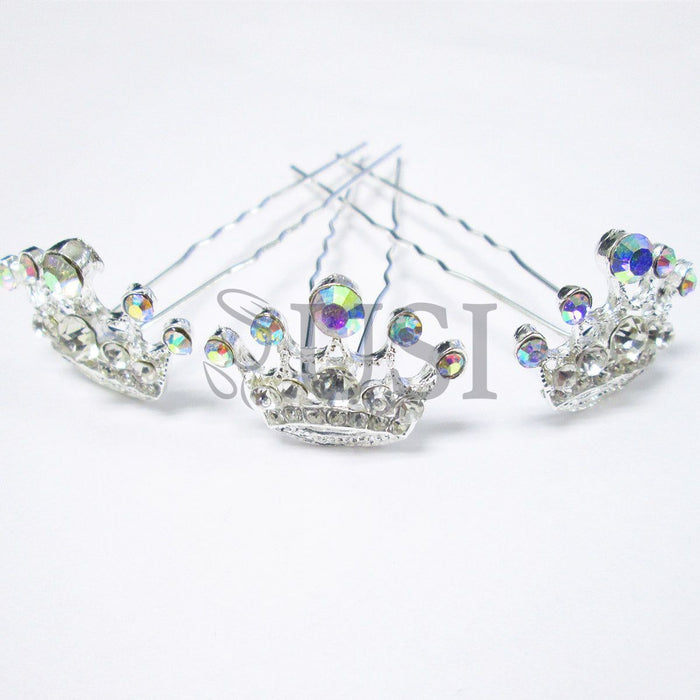 Rhinestone Crown Pins Pack of 20, 2.7in, Crystal