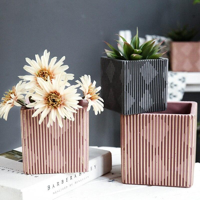 Romb square flowerpot silicone mold - madmolds -
