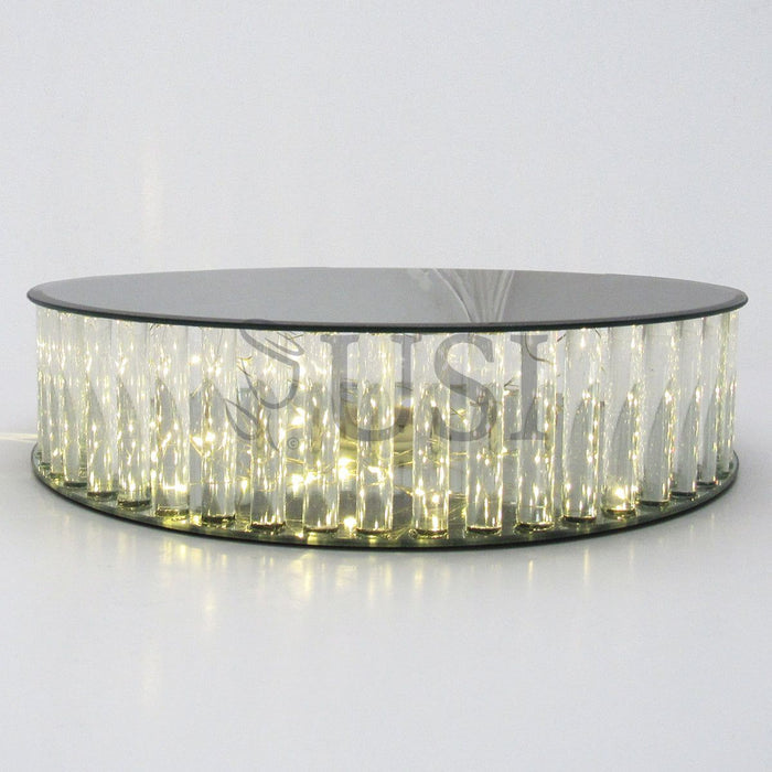 Round Mirror Top LED Column Cake Stand, 16in, Clear