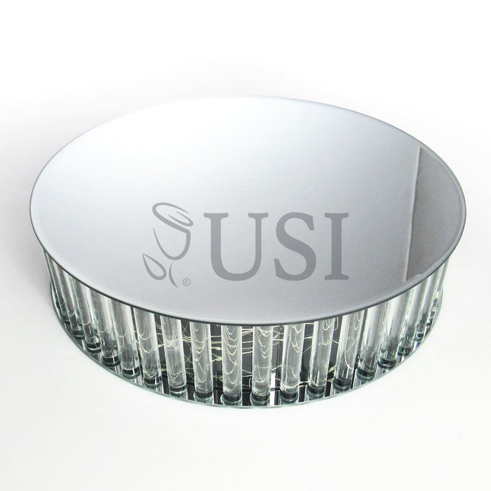 Round Mirror Top LED Column Cake Stand, 16in, Clear