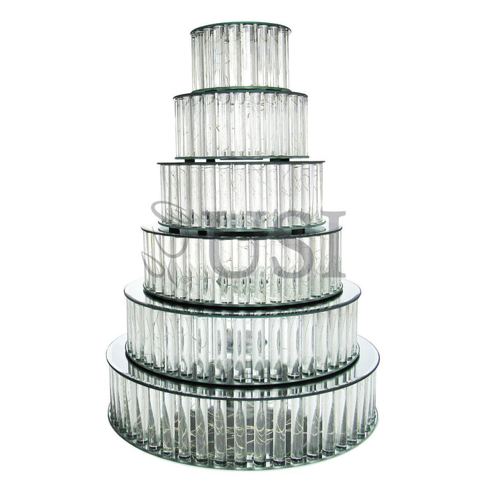 Round Mirror Top LED Column Cake Stand, 16in, Clear