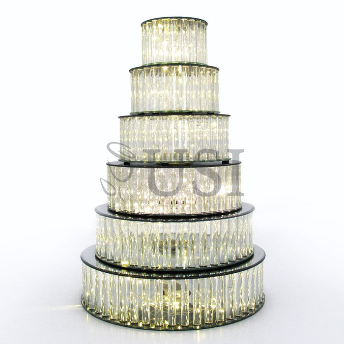 Round Mirror Top LED Column Cake Stand, 16in, Clear
