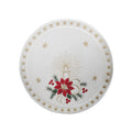 creme linen doily with candlelight embroidery featuring candles stars and festive holiday design