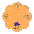 Mandarin orange round linen doily with primrose floral embroidery scalloped edge Funke Germany