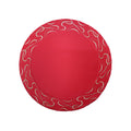 Round red table linen with decorative embroidered scroll border