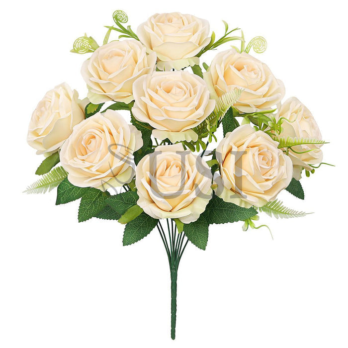 Royal Rose Flower Bush w Filler x9, 17in, Champagne Peach