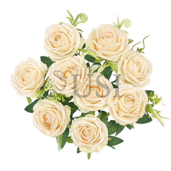 Royal Rose Flower Bush w Filler x9, 17in, Champagne Peach