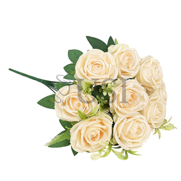 Royal Rose Flower Bush w Filler x9, 17in, Champagne Peach