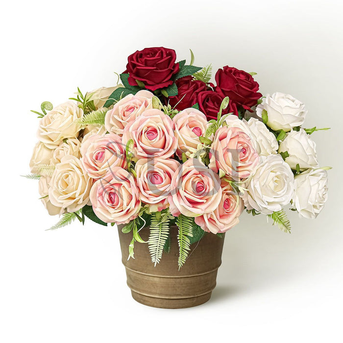 Royal Rose Flower Bush w Filler x9, 17in, Champagne Peach