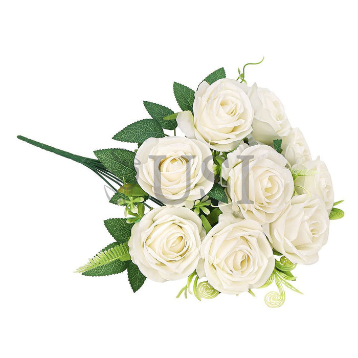 Royal Rose Flower Bush w Filler x9, 17in, Cream