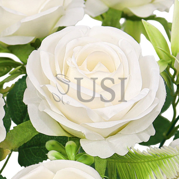 Royal Rose Flower Bush w Filler x9, 17in, Cream
