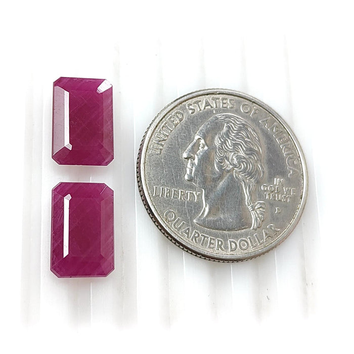 Ruby Gemstone Faceted Cut: 10.00cts Natural Untreated Unheated Red Ruby Rectangle Shape 12*8mm Pair for Jewelry July Birthstone