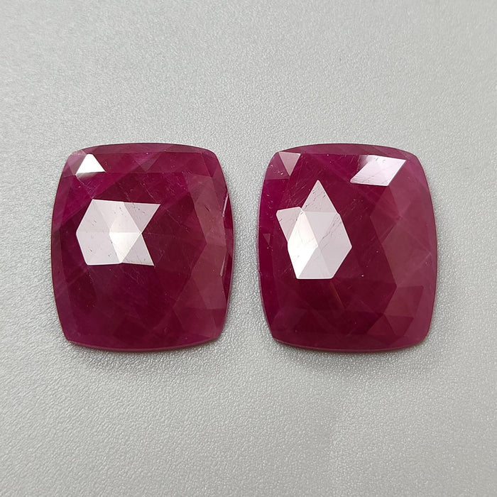 Ruby Gemstone Rose Cut Slices: 40.20cts Natural Untreated Red Ruby Cushion Shape 20*17mm - 20*17.5mm 2pcs Set for Jewelry July Birthstone