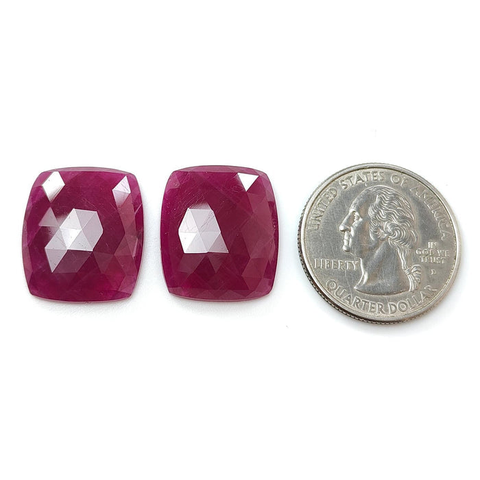 Ruby Gemstone Rose Cut Slices: 40.20cts Natural Untreated Red Ruby Cushion Shape 20*17mm - 20*17.5mm 2pcs Set for Jewelry July Birthstone