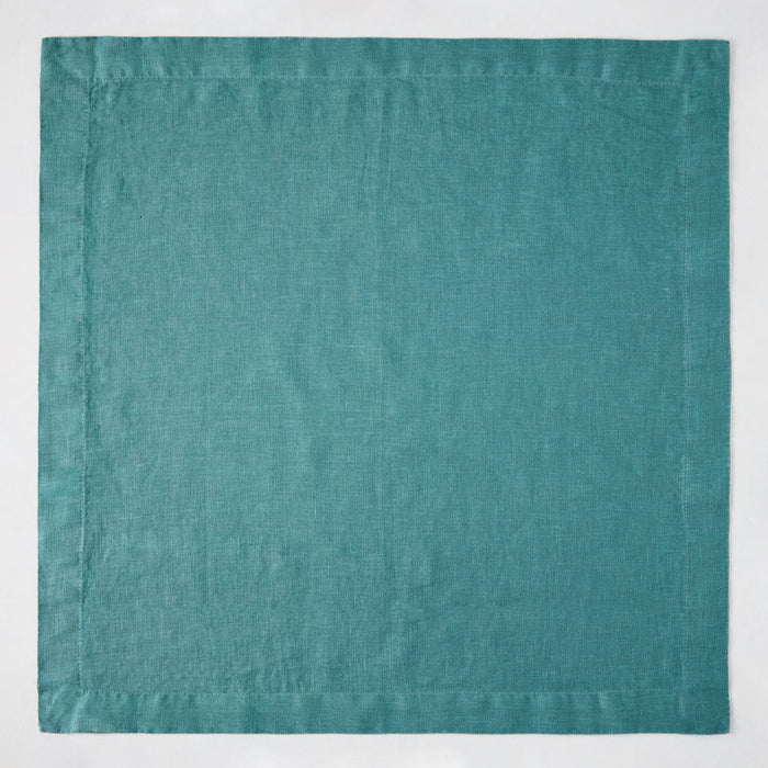 Sage HG Signature hand-dyed linen napkin, 22-inch square, earthy teal with mitered corners.
