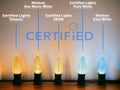 Certified Lights sample pack of C9 faceted bulbs in warm white, pure white, and cool white.