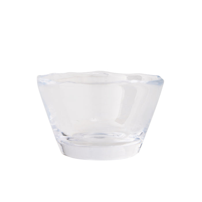 Clear mouthblown glass breakfast bowl with a unique scissor-cut top, 5" Dia x 3"H.