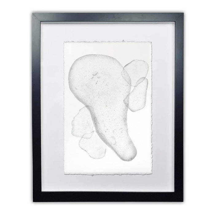 Sea Glass #6 abstract art print on textured Nepalese handmade paper in a black frame.
