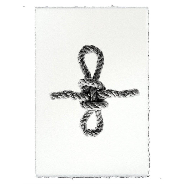 Sheepshank nautical knot print on white Nepalese handmade paper with deckled edges.