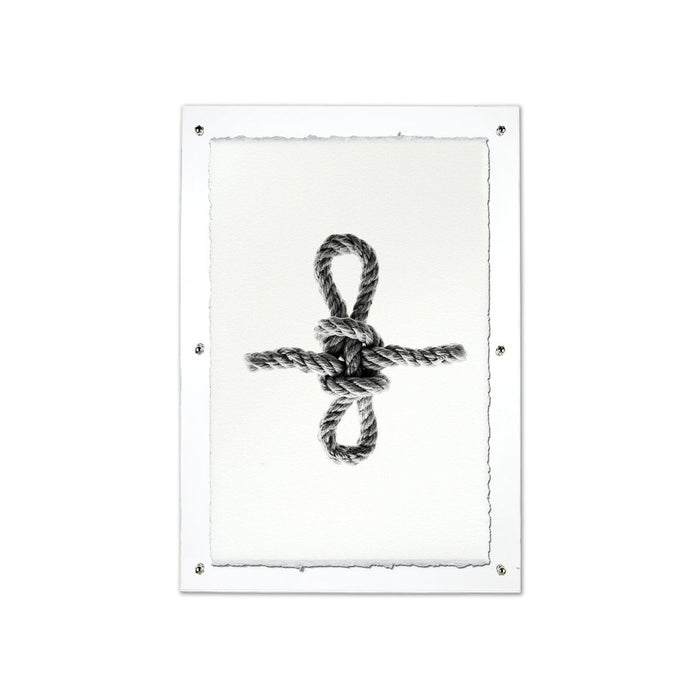 Sheepshank nautical knot print on white Nepalese handmade paper, framed in clear acrylic.