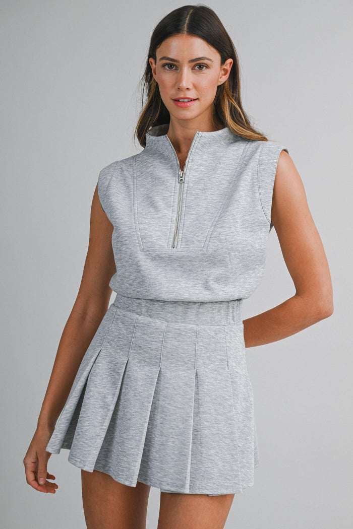 Shoreline Scuba Half Zip Up Sleeveless Pleated Romper
