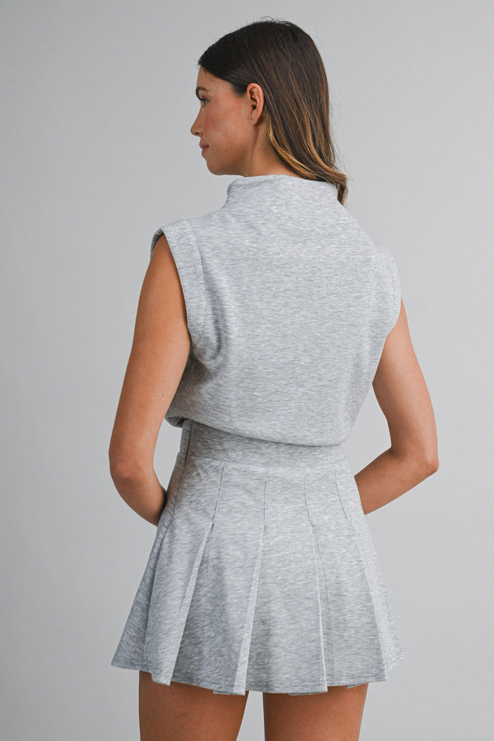 Shoreline Scuba Half Zip Up Sleeveless Pleated Romper