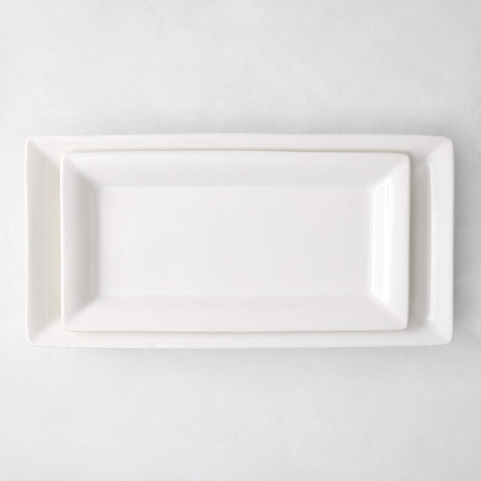 Small Lucca rectangular white ceramic serving platter, handmade in Italy, 17"L x 9"W.