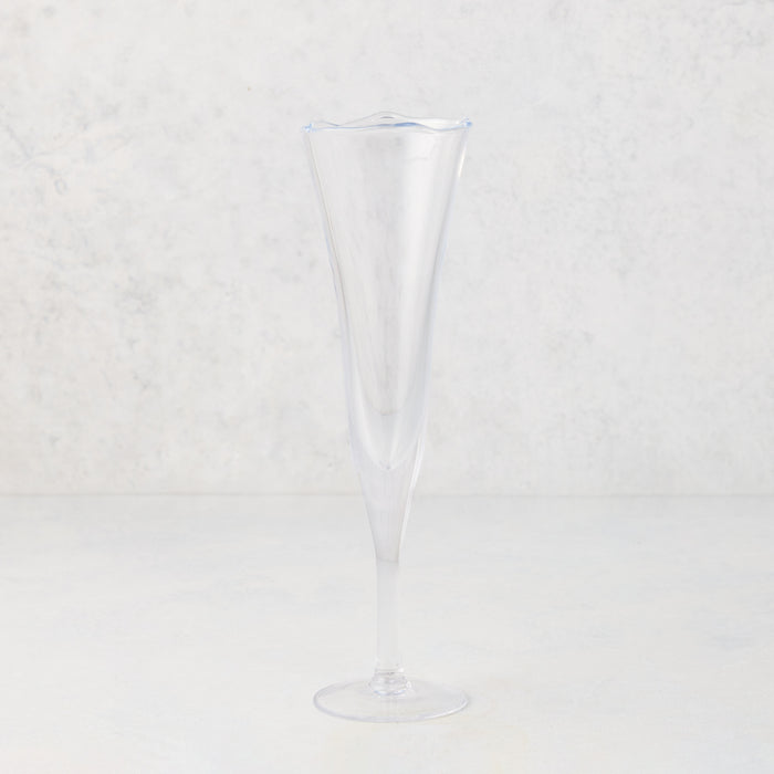 Clear, scissor-cut glass champagne flute with a rippled rim, 10 oz.