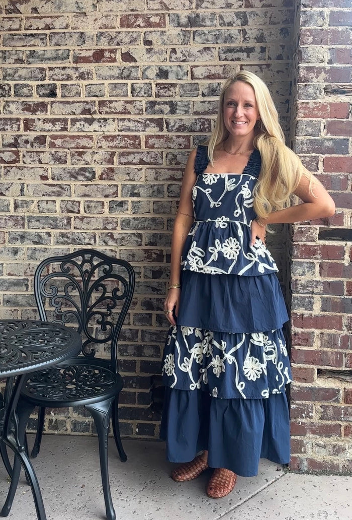 Something Blue Guest of Wedding Tiered Navy Maxi Dress