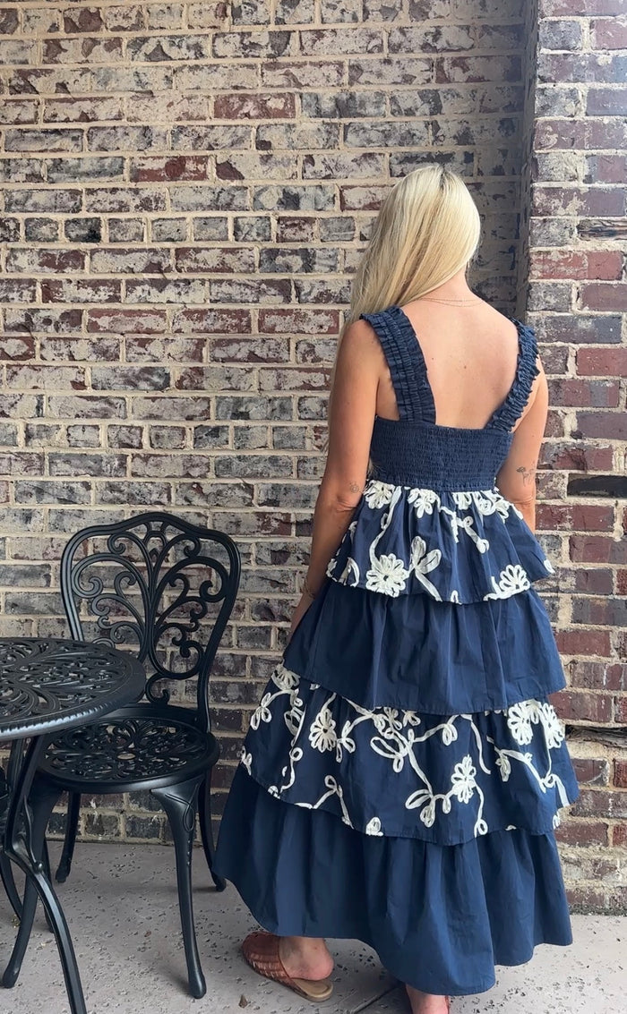 Something Blue Guest of Wedding Tiered Navy Maxi Dress