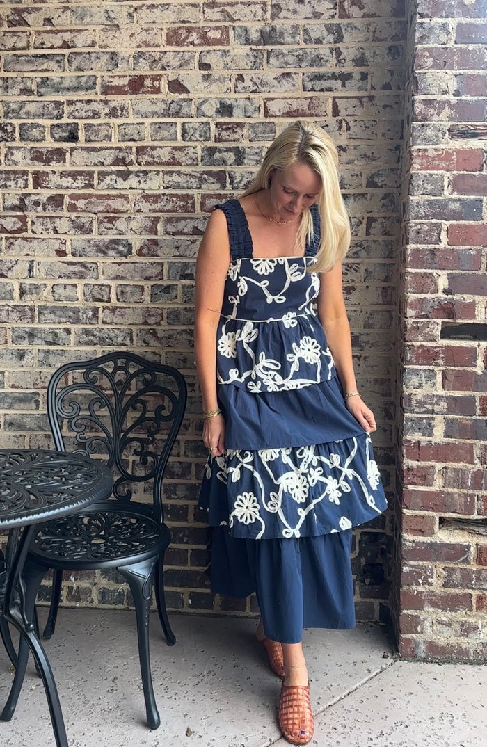 Something Blue Guest of Wedding Tiered Navy Maxi Dress