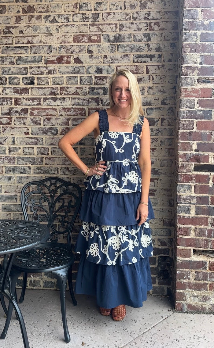 Something Blue Guest of Wedding Tiered Navy Maxi Dress