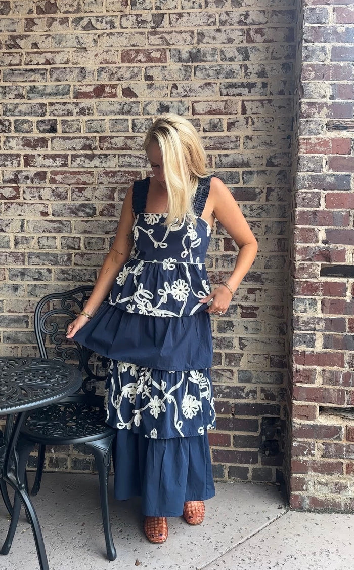 Something Blue Guest of Wedding Tiered Navy Maxi Dress