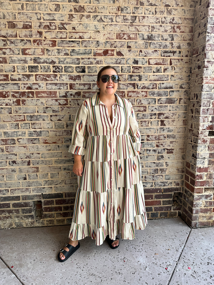 Southwest Sunset Long Sleeve Duster Dress
