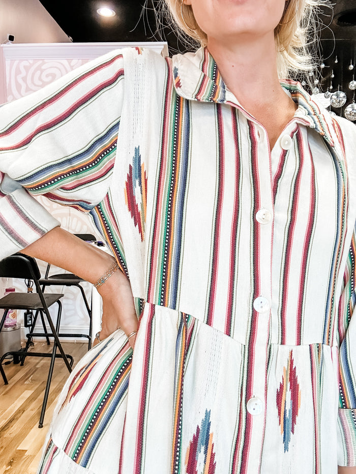 Southwest Sunset Long Sleeve Duster Dress