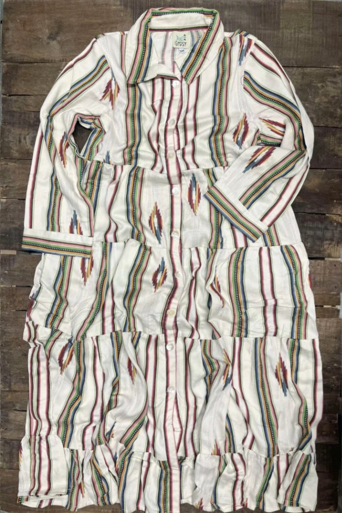 Southwest Sunset Long Sleeve Duster Dress
