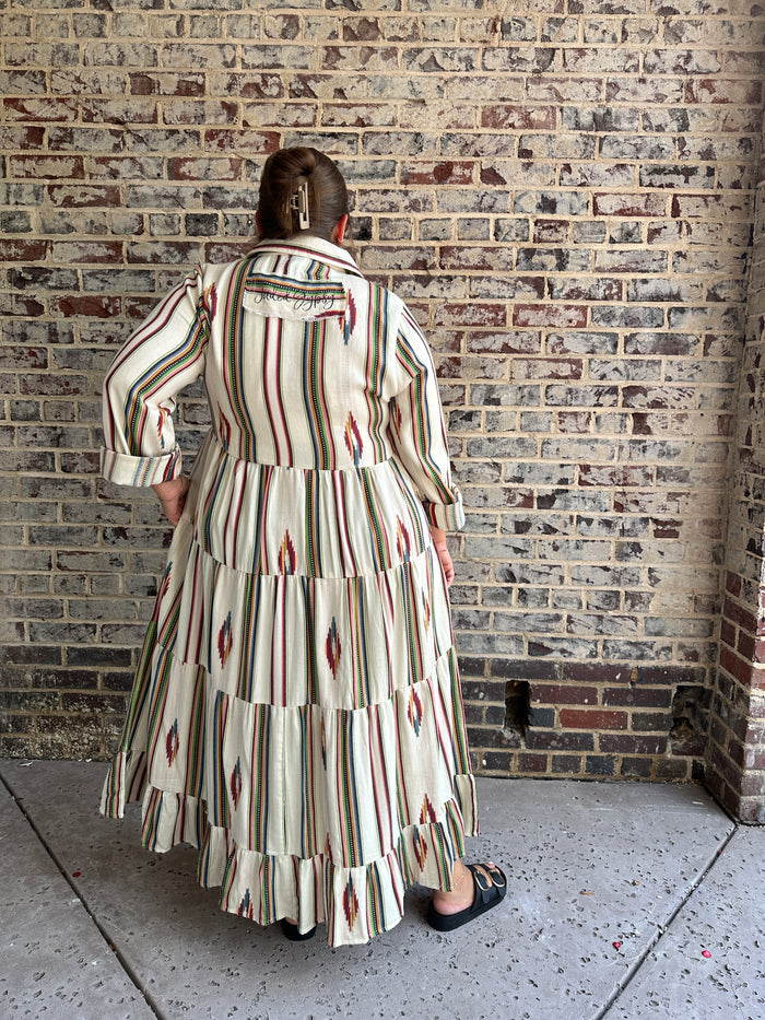 Southwest Sunset Long Sleeve Duster Dress
