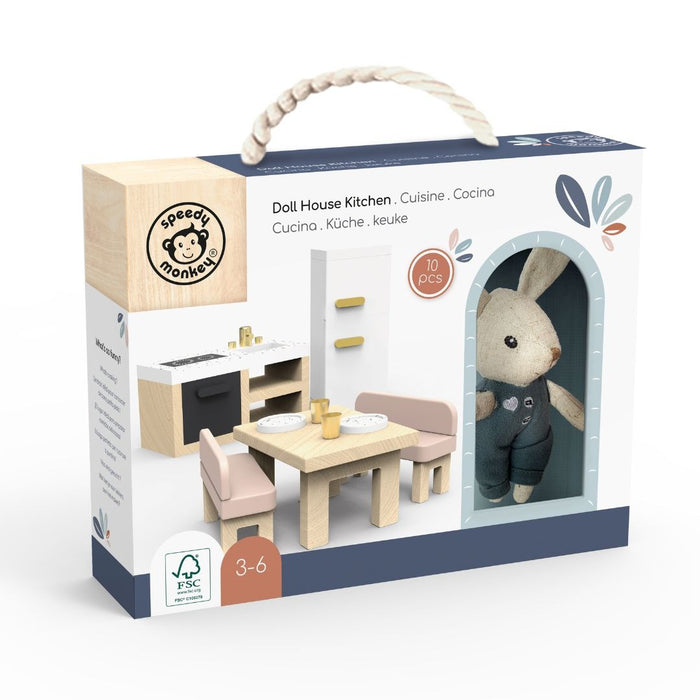 Speedy Monkey - Doll House Kitchen Set & 1 Character - Mabel & Fox