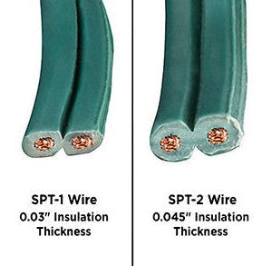 Certified Lights SPT-2 rated green zip cord wire with 0.045" insulation thickness for indoor/outdoor commercial LED light sets.