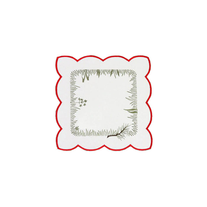 white square linen doily forest foliage embroidery red scalloped edge Funke Germany