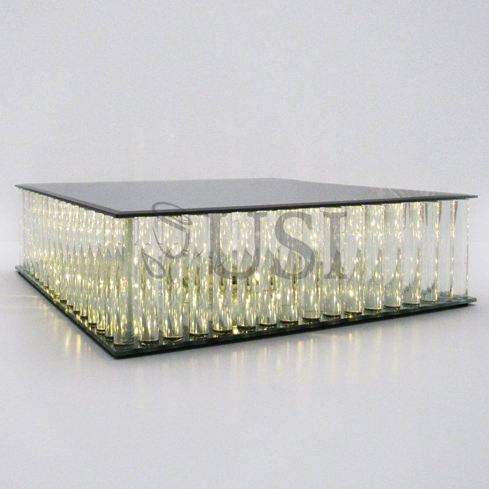 Square Mirror Top LED Column Cake Stand, 14in, Clear