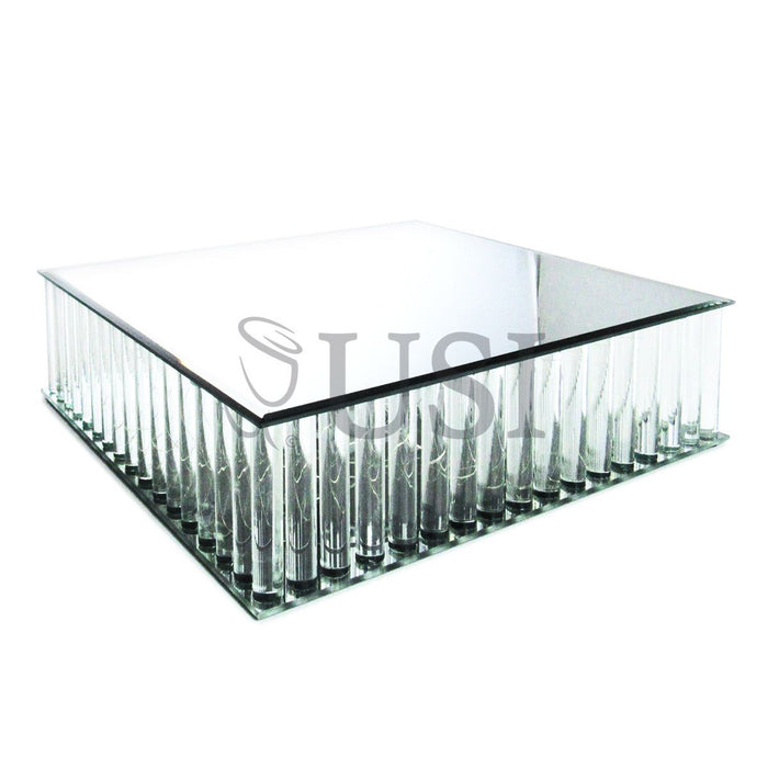 Square Mirror Top LED Column Cake Stand, 14in, Clear