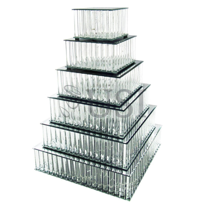 Square Mirror Top LED Column Cake Stand, 14in, Clear