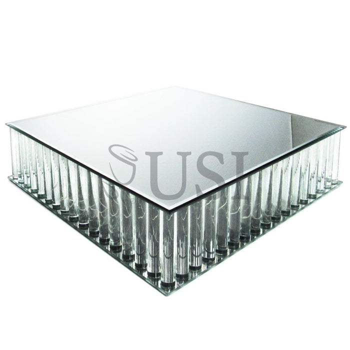 Square Mirror Top LED Column Cake Stand, 16in, Clear