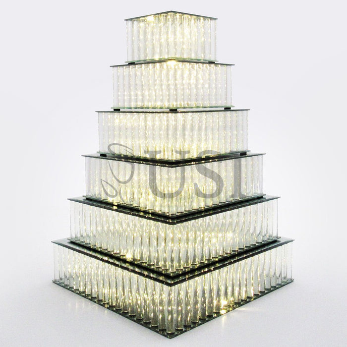 Square Mirror Top LED Column Cake Stand, 16in, Clear