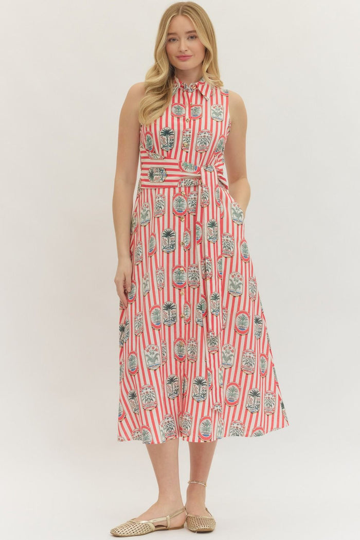 Stamps in Your Passport Red Stripe Midi Dress - Curvy Available